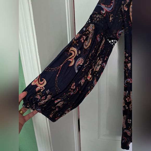 Rare Free People Just The Two of Us Tunic Blue Paisley Crotchet Mini - Picture 7 of 16